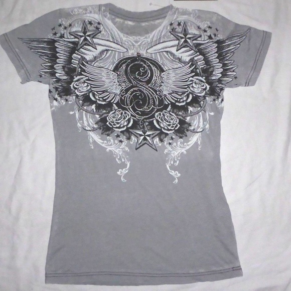 Sinful Tops - NWT Sinful Bling Embellished  Burnout Tee Wings